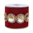thumbnail image 1 of 4 in. Gold Sequin Beaded Velvet Burgandy Ribbon with Gold Piping, 1 of 4