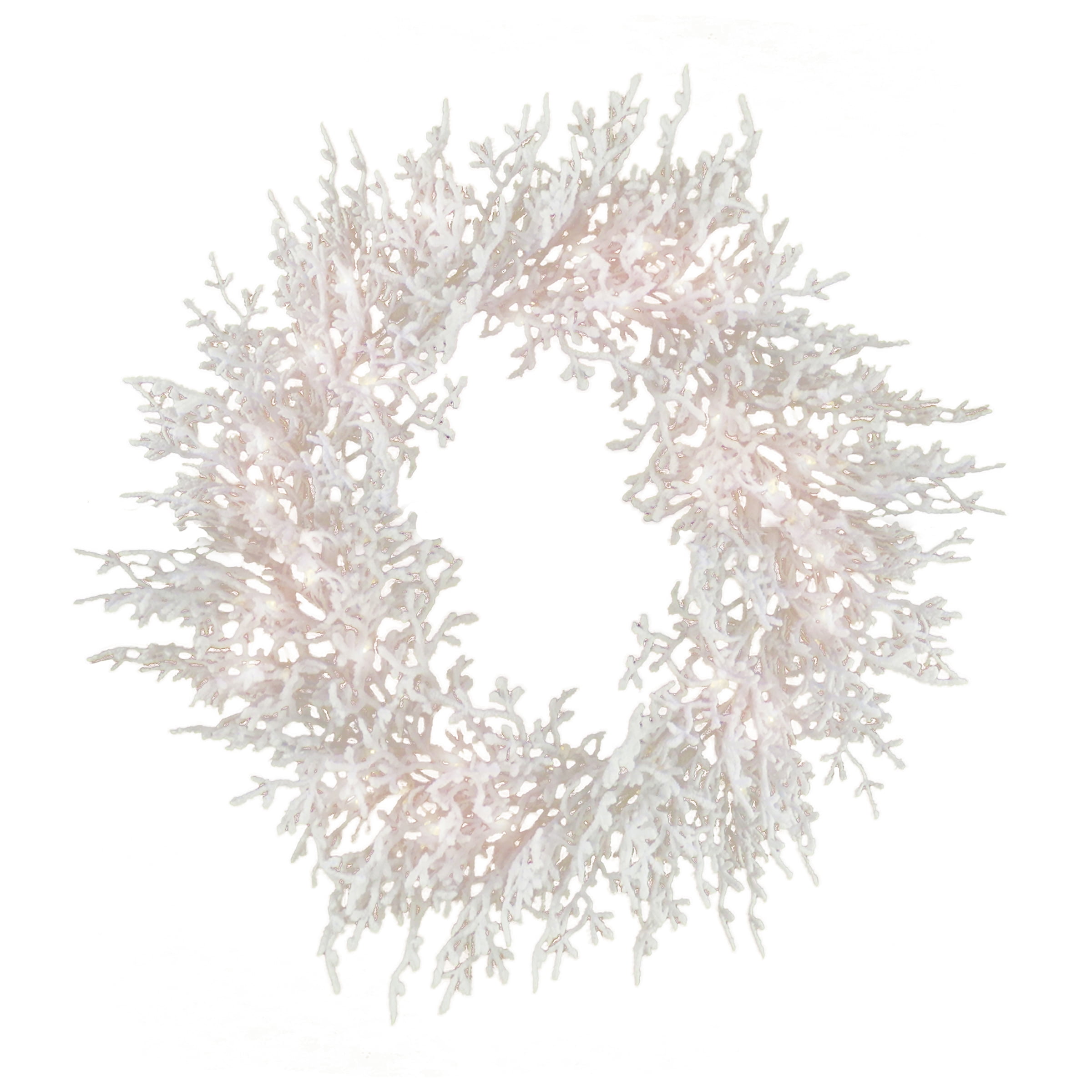 30-Inch White Polyethylene Pre-Lit Artificial Christmas Wreath