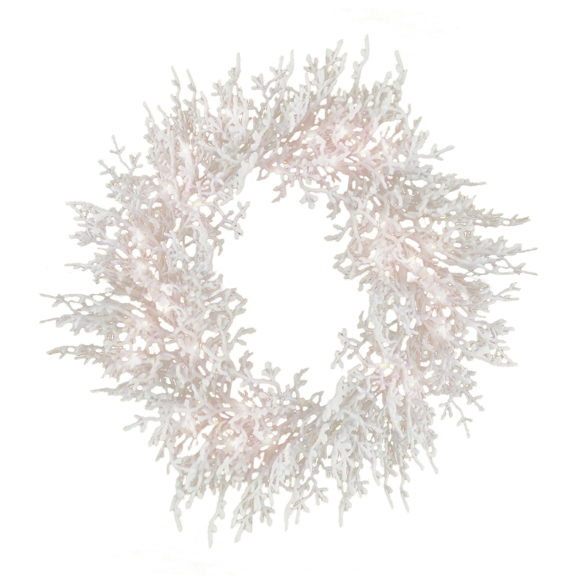 30 in. Pre-Lit Artificial Christmas Wreath, White, Sea Coral, 100 Warm White LED Lights