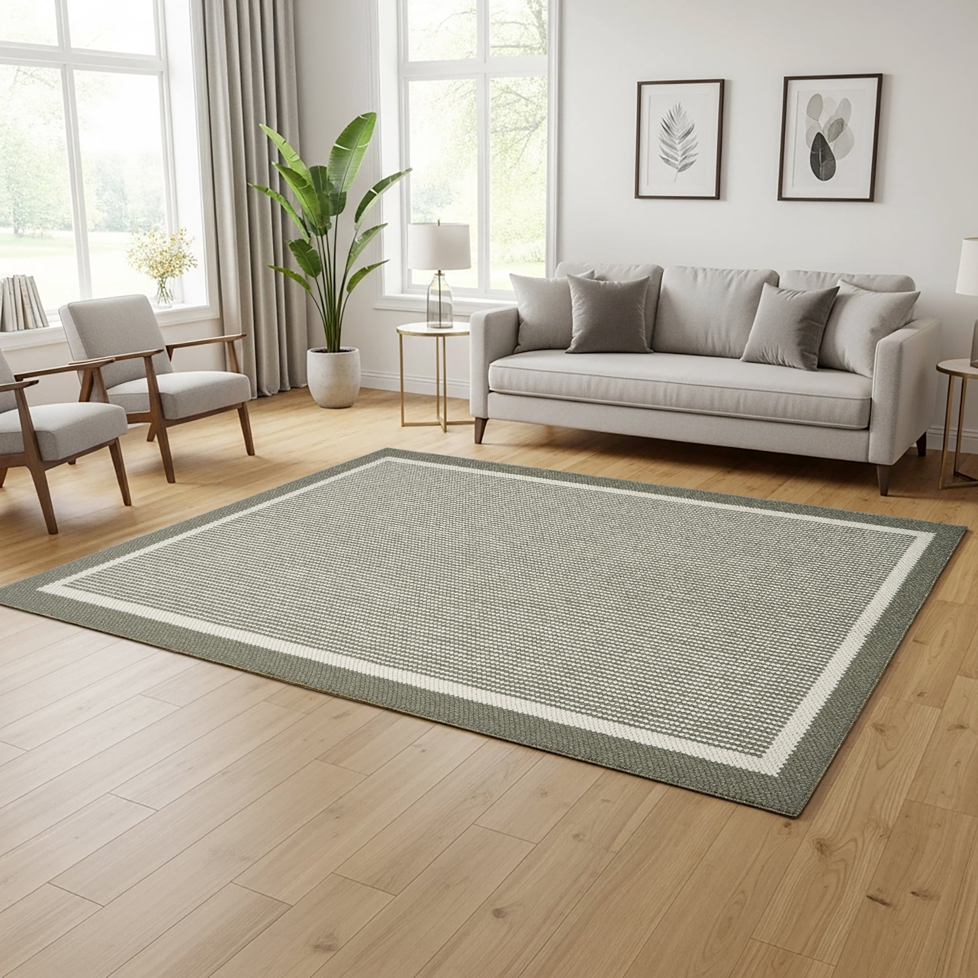 HGTV Soft Weave Mari Modern/ Contemporary Solid Color Sage Area Rug, 5x8