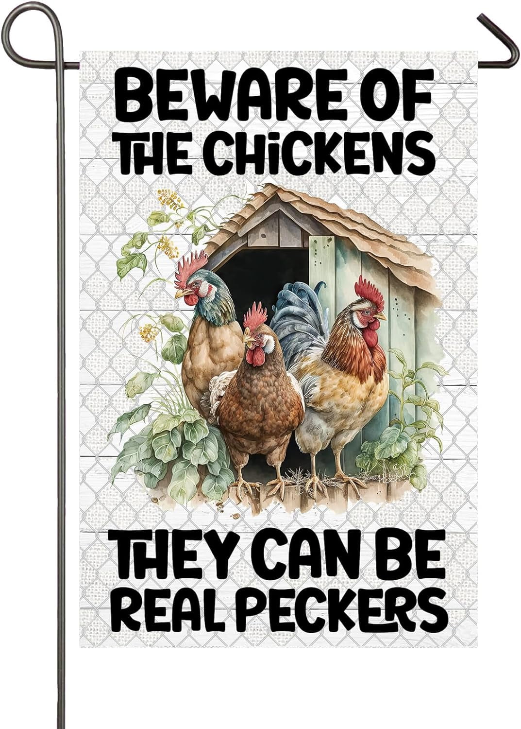 HGUAN Chicken Garden Flag 12x18 Inch Double Sided Beware of Chickens