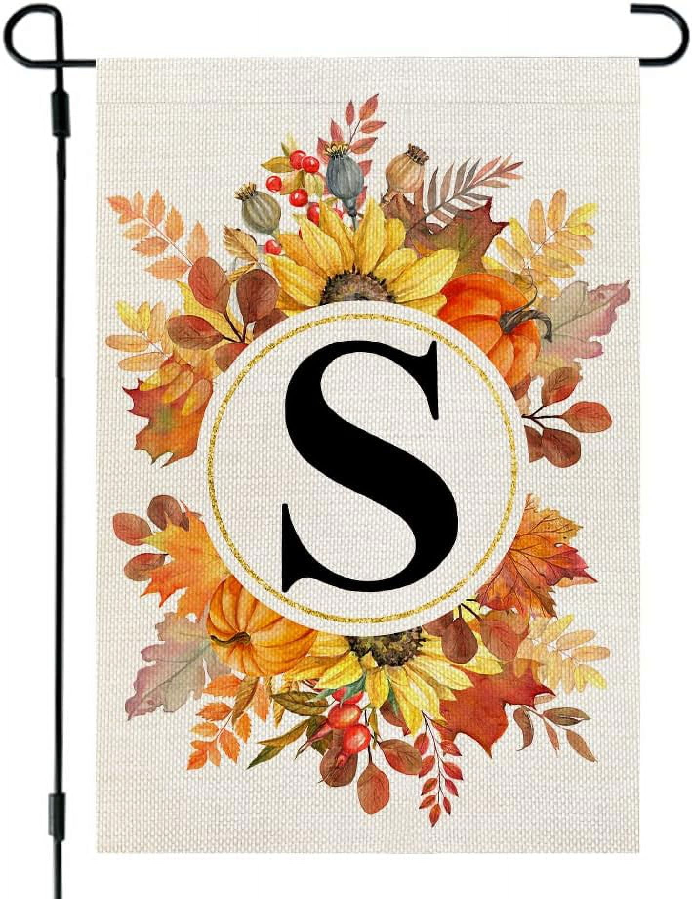 HGUAN Fall Monogram Letter S Garden Flag Sunflower Pumpkin Leaves ...