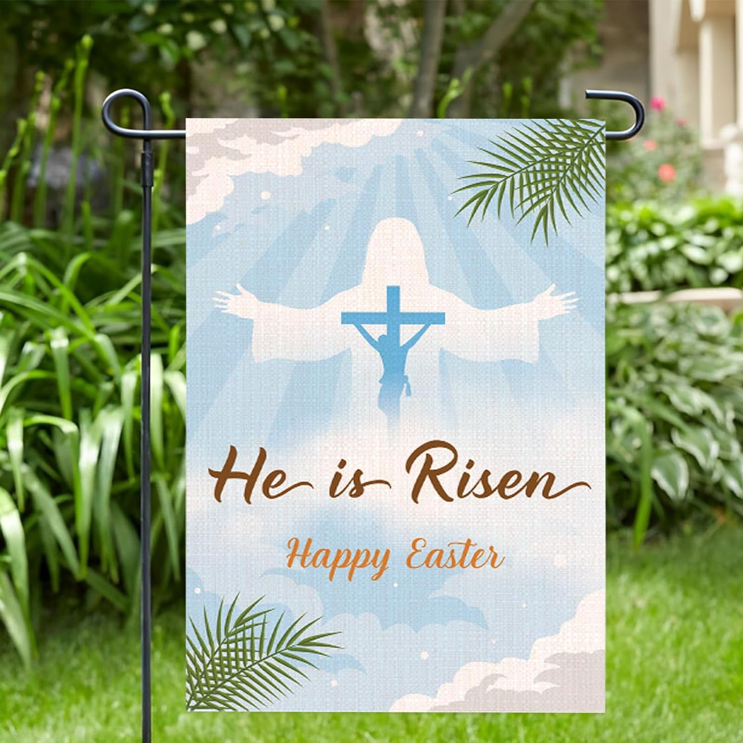 HGUAN He is Risen Garden Flag, Easter Cross Garden Flag, Easter Yard Flag, Easter Season Holiday