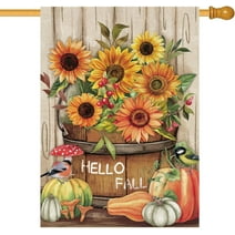 HGUAN Morigins Hello Fall Sunflowers Garden Flag Double Sided Pumpkin Autumn Harvest Outdoor Yard Flag