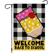 HGUAN Welcome Back to School Colored Pencil Dwarf Apple Double-sided 12x18 Linen Garden Flag, Apple Poly-dot bow Welcome Student Teacher Back to School Garden Flag Campus Lawn Decoration -E