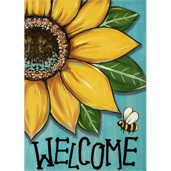 HGUAN Welcome Spring Summer Sunflower Decorative House Flag, Bee Garden Yard Outside Decorations, Farmhouse Outdoor Large Home Decor Double Sided