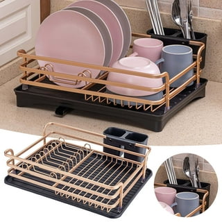 Oumilen Rose Gold Aluminum Dish Rack, Counter Rustproof Dish Storage with  Cutlery Holder, Removable Drainer Tray HT-RKD23-24 - The Home Depot
