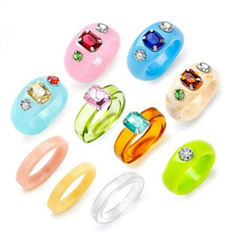 HGYCPP 10 15 16 Pcs Acrylic Resin Rings for Women Colorful