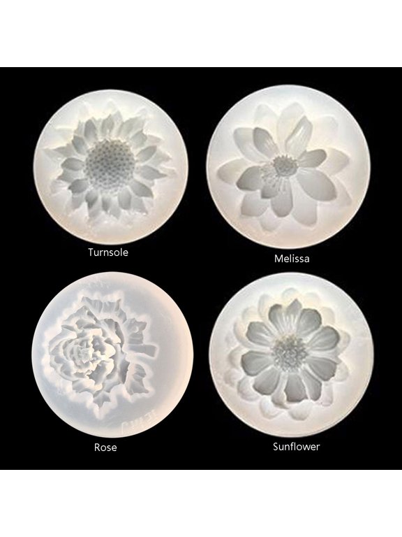 4Pcs Flower Epoxy Resin Mold Kits Camellia Sunflower Rose Pendant Mold Jewelry Making Tools