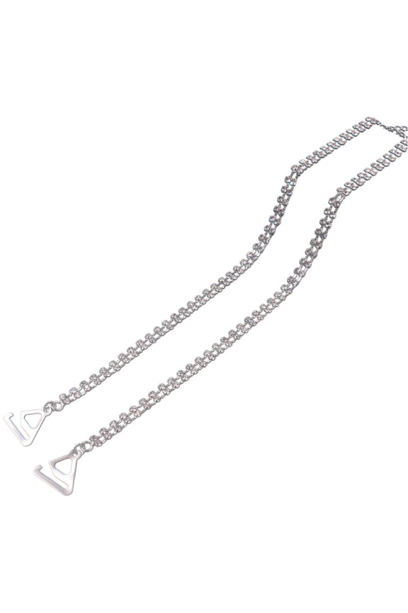 2Pcs/Pair Women Party Wedding Dress Rhinestone Bra Straps Faux Pearl Crystal Jewelry Lingerie Underwear Adjustable Shoulder Invisible Metal Chain