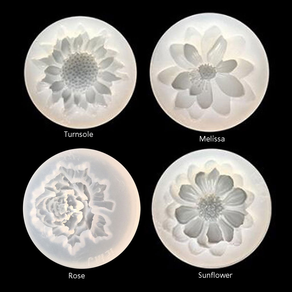 Hgycpp 4pcs Flower Epoxy Resin Mold Kits Camellia Sunflower Rose Pendant Mold Jewelry Making Tools, White
