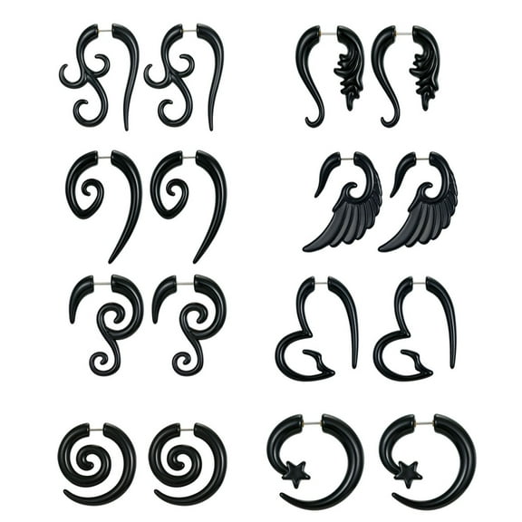 HGYCPP 8 Pairs 16G Graceful Tribal Spiral Fake Gauges Acrylic Ear Tapers Fake Plugs Horn Stud Earrings Set Jewelry Unisex