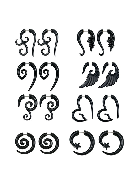 8 Pairs 16G Graceful Tribal Spiral Fake Gauges Acrylic Ear Tapers Fake Plugs Horn Stud Earrings Set Jewelry Unisex