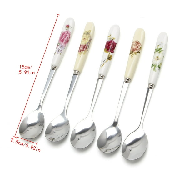 HGYCPP Ceramic Handle Spoon Stainless Steel Dessert Coffee Spoons Ice Cream Teaspoon
