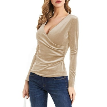 HGYCPP Fashion Womens Long Sleeve Velvet Blouses Solid Color Shirt Solid Color Camisole
