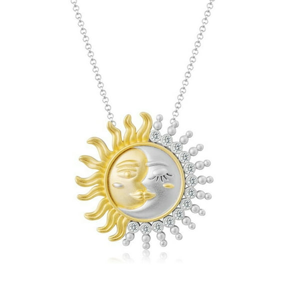HGYCPP Gold Sliver Color Two Tone Yellow Gold Sun Moon Pendant Charm Necklace Celestial Fine Jewelry for Women