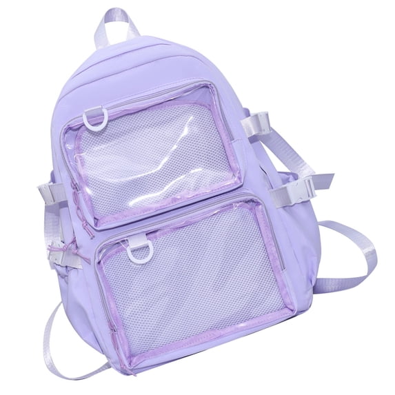 HGYCPP Japanese College Student Large Capacity Nylon Backpack Transparent Pin Display Itabag School Bag with Clear Pocket