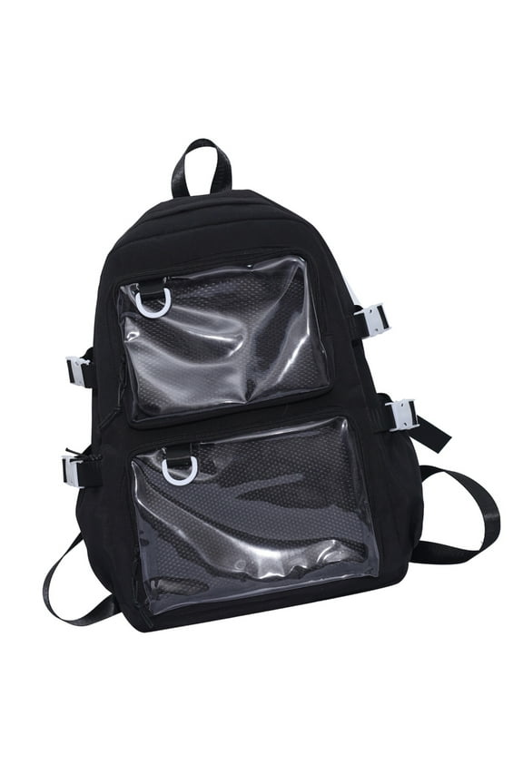 Japanese College Student Large Capacity Nylon Backpack Transparent Pin Display Itabag School Bag with Clear Pocket