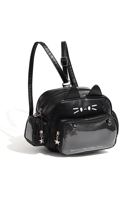 Japanese Student Large Capacity Itabag Backpack for Pin Display Cute Cats Ears Clear Pocket Front Crossbody Shoulder Bag