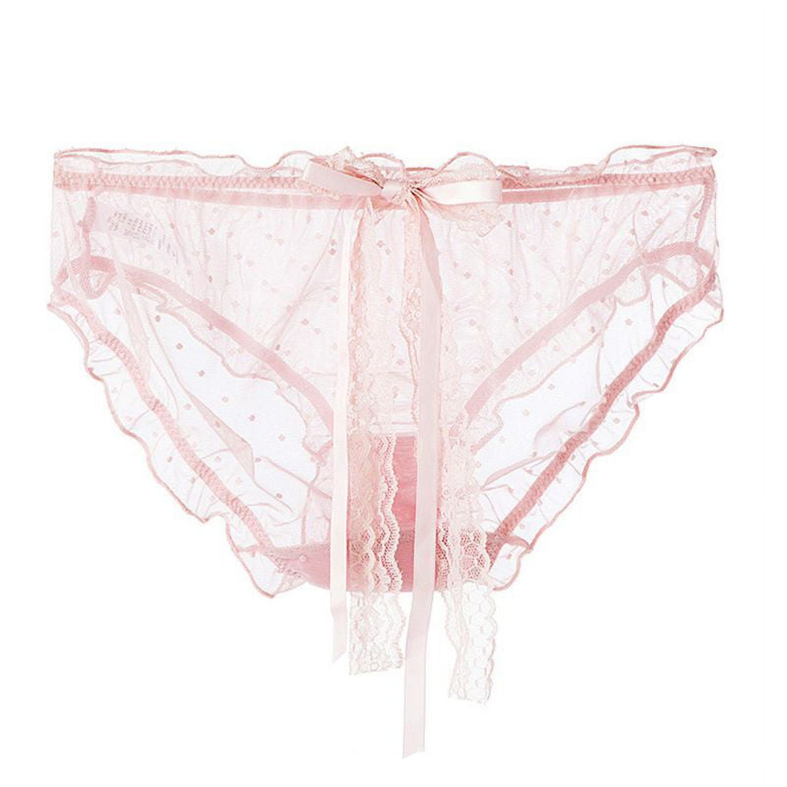 HGYCPP Japanese Women Sexy Hollow Mesh Panties Cute Polka Dot Transparent  Briefs Underwear Lace Ribbon Big Bow Ruffles Lingerie Thong