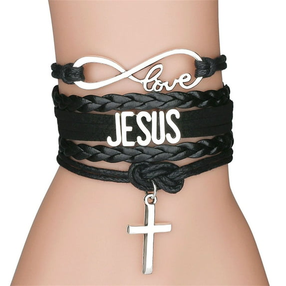 HGYCPP Jesus Braided Bracelets Multilayer Wrap Religious Cross Ornaments Birthday Gift Valentine's Day Festival Present Jewelry