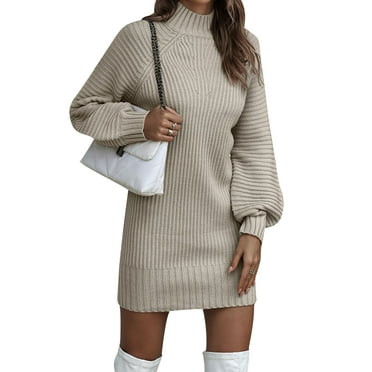 HGYCPP Solid Turtleneck Sweater Dress for Women Slim Bodycon Dress Winter Mini Dress