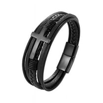 HGYCPP Stainless Steel Bracelet Men Cross Bracelet Jewelry Retro Leather Braided Bangle