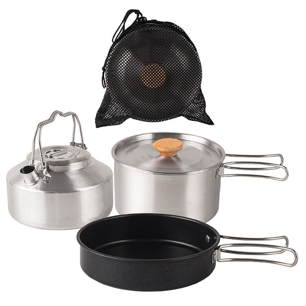 HGYCPP Stainless Steel Camping Cookware Set with Folding Lid Camping Pot Pan Kettle Set