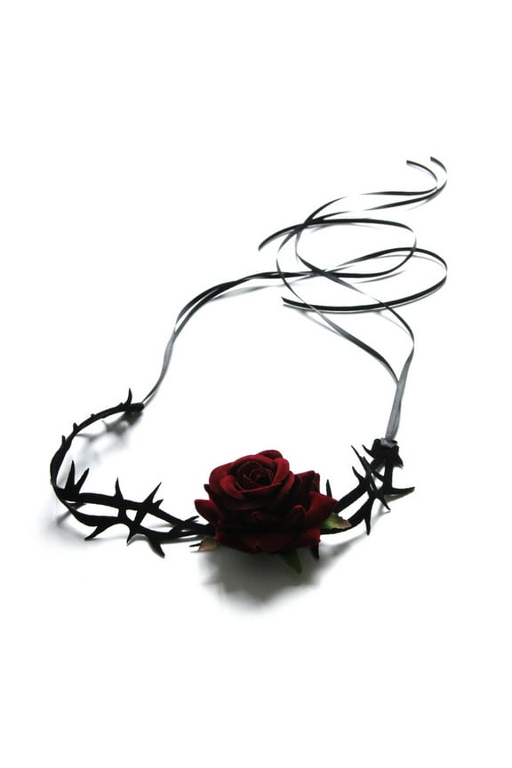 Thorny Rose Choker Necklaces Minimalist Collar Choker Women Flower Vampire-Collar Necklace for Halloween Cosplay