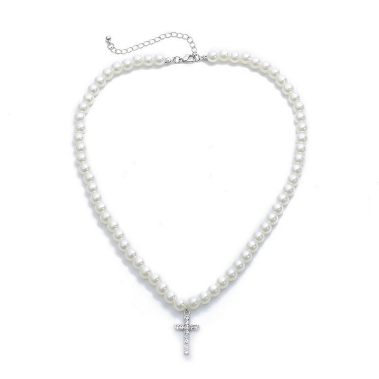 Pearl necklace 2024 with a cross
