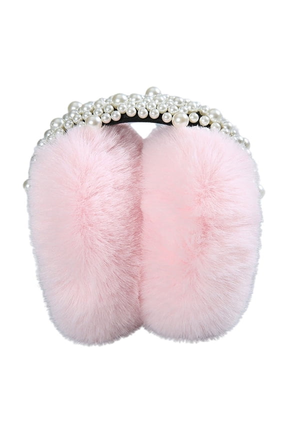 HGYCPP Winter Faux Fur Adjustable Earmuffs Cute Knit Fuzzy Ear Muffs for Women Girls Ear Warmers For Kids Elegant Pearl Bead