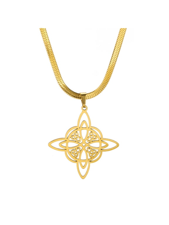 Witch Knot Pendant Necklace Celtics Irish Amulet Stainless Steel Snake Chain Choker Pagan Luck Jewelry