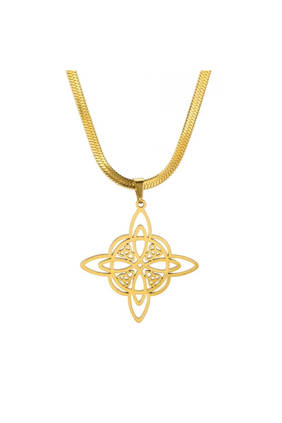 Witch Knot Pendant Necklace Celtics Irish Amulet Stainless Steel Snake Chain Choker Pagan Luck Jewelry