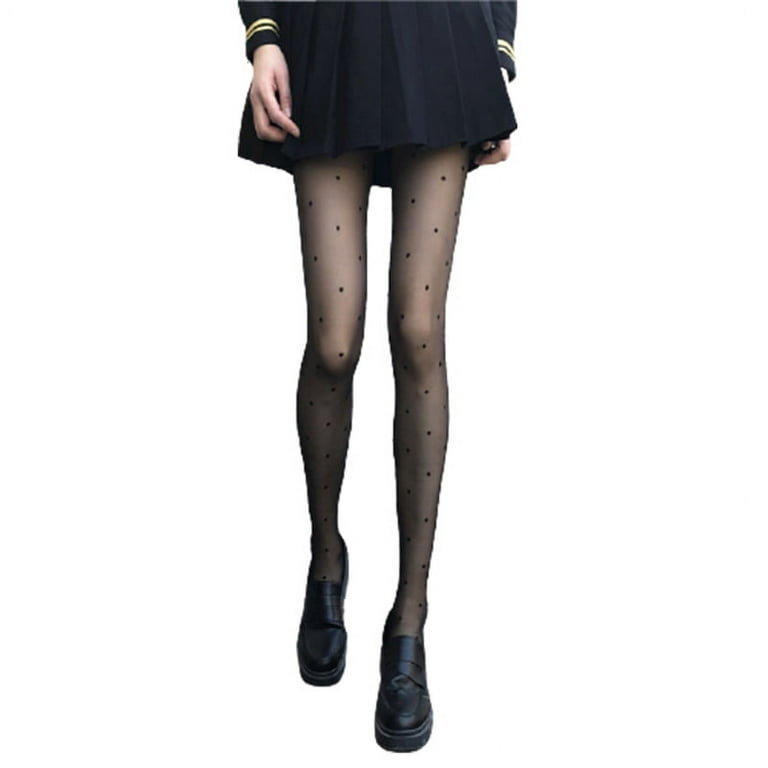 HGYCPP Women Classic Small Polka Dot Silky Pantyhose Harajuku Lolita Solid  Color Transparent Sheer Tights Jacquard Patterned Thin Leggings Stockings 