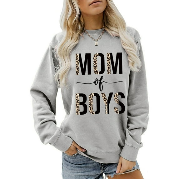 HGYCPP Women Fall Sweatshirt Mom of Boy Leopard Letter Graphic Pullover Top Mothers Day