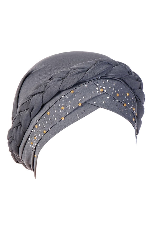 Women Muslim Braid Turban Cap Rhinestone Chemo Head Wrap Hair Loss Beanie Hat