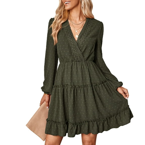 HGYCPP Women's Autumn Dress Casual Ruffle Layer Swing Dress Mini Tunic Dress Deep Dress