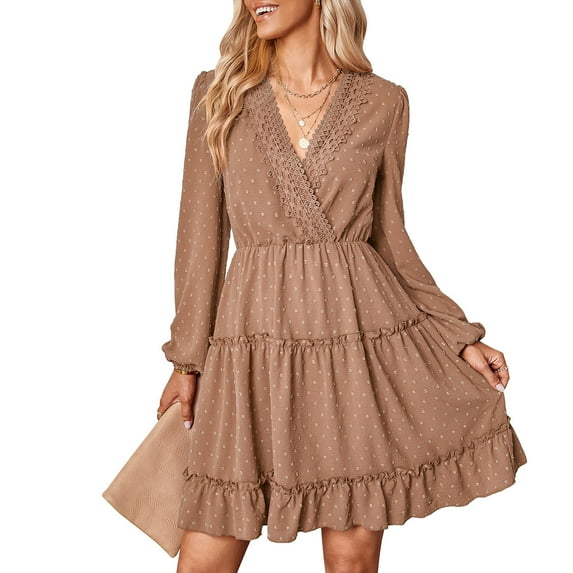HGYCPP Women's Autumn Dress Casual Ruffle Layer Swing Dress Mini Tunic Dress Deep Dress