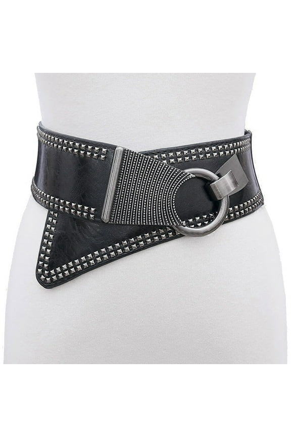 Women's Waist Belts Plus Size Dresses leather Elastic Stretch Cinch Belt with Fashion Metal Interlock Belt Buckle