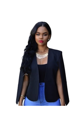 Womens Cape Blazered Split Sleeve Open Front Cardigan Office Cape Coat Workwear
