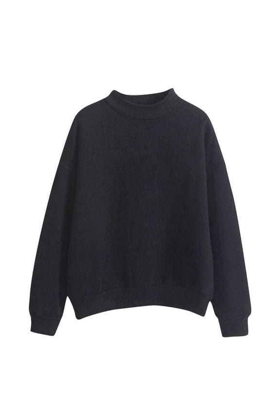 Womens Casual Mock Neck Pullover Long Sleeve Sweatshirts Drop Shoulder Casual Loose Solid Color Activewear Tunic Top