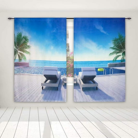 HGmart Blackout Curtains for Bedroom Thermal Insulated Curtains,Room Darkening Curtains with Rod Pocket for Living Room/Bedroom 52"x95" Swimming Pool Chair 3D Print Window Drape 2 Panels