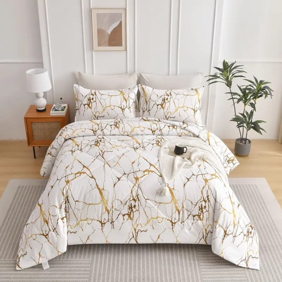 HGmart Golden Marble Pattern Twin 2 Pieces Duvet Cover Set Soft Breathable Washed Microfiber Duvet Cover