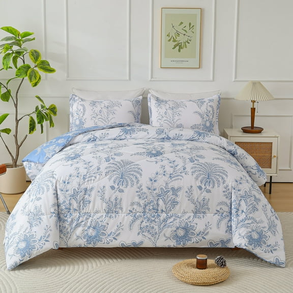HGmart Light Blue Floral Fragments Twin 2 Piece Comforter Set, Microfiber Filling, Luxury Soft Breathable Bed Set for All Seasons