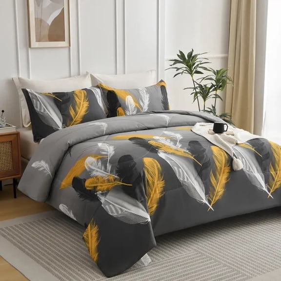 HGmart Miller Feather King 3 Pieces Duvet Cover Set Soft Breathable Washed Microfiber Duvet Cover