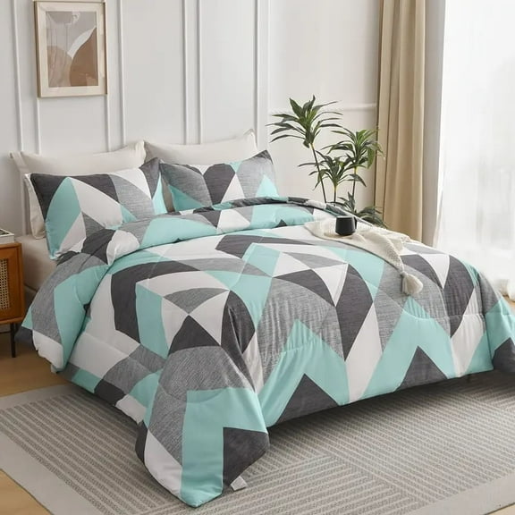 HGmart Modern Blue-green Geometric Twin 2 Pieces Duvet Cover Set Soft Breathable Washed Microfiber Duvet Cover