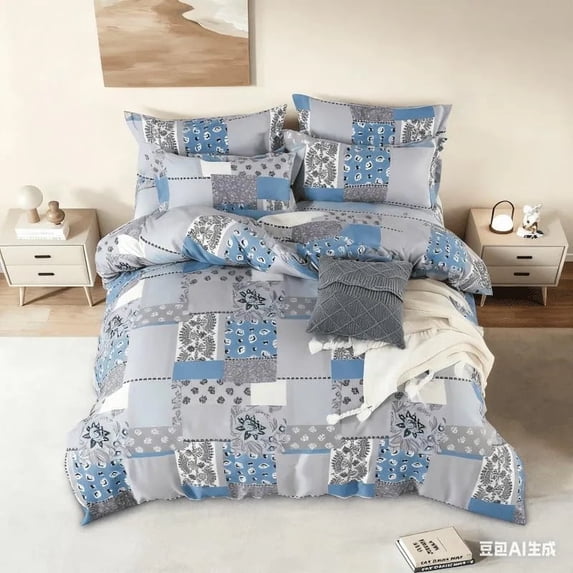 HGmart Rustic Blue Geometric King 3 Piece Comforter Set, Microfiber ...