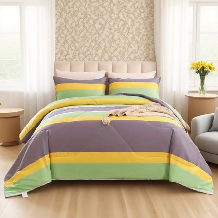 HGmart Yellow Stripe Twin 2 Piece Comforter Set, Microfiber Filling, Luxury Soft Breathable Bed Set for All Seasons