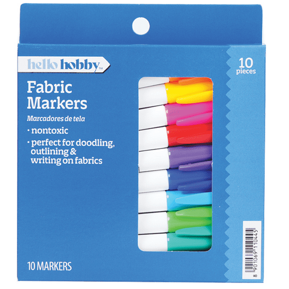 Hello Hobby 10 Count Fabric Markers Assorted Colors Non-Toxic Permanent Fabric Pens for DIY Crafts, Clothing & Personalization