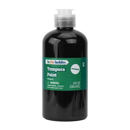 Hello Hobby 8 fl oz Black Tempera Paint, Washable Craft Paint for Kids, Teachers, and School Projects
